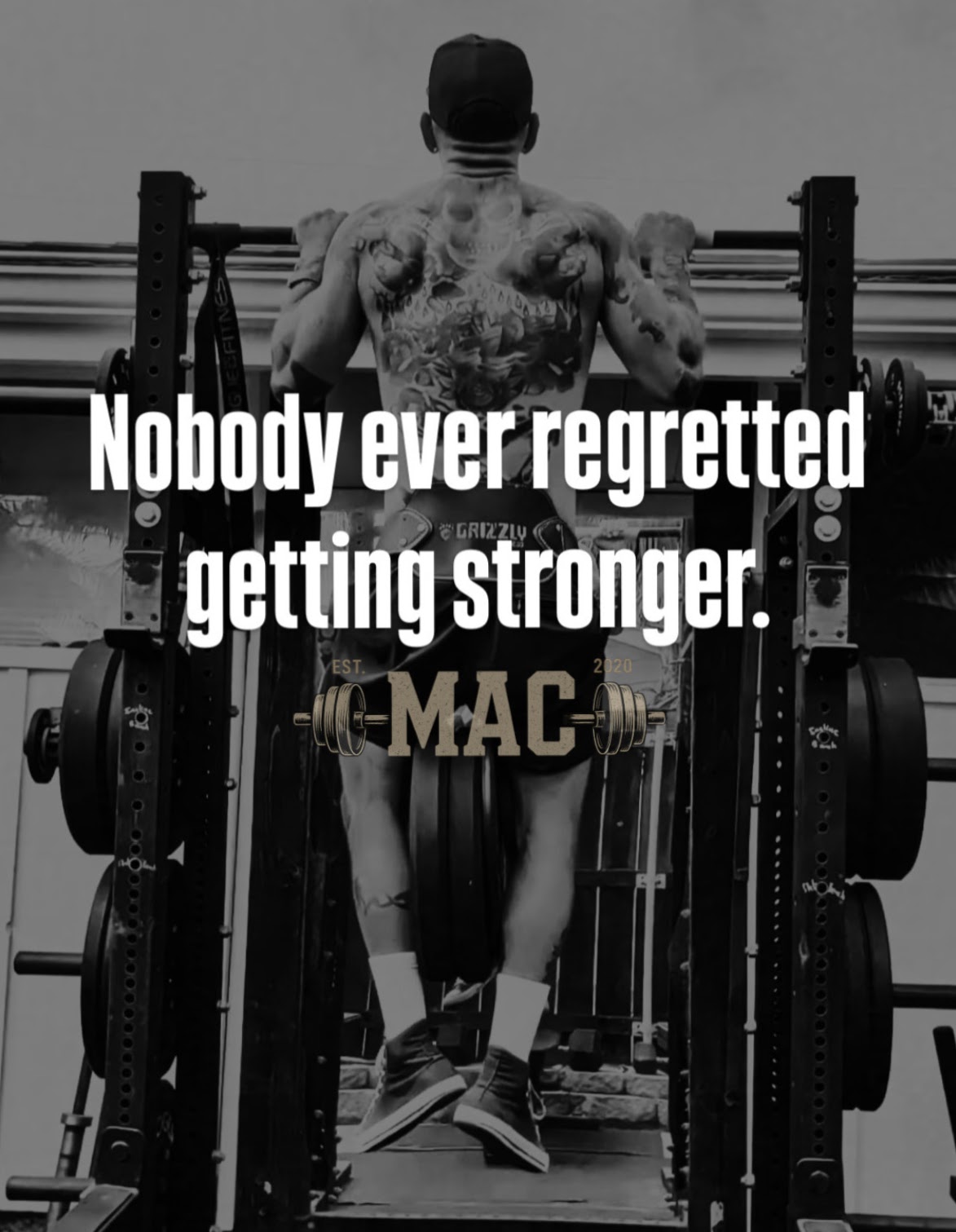 Eli training with the words Nobody ever regretted getting stronger